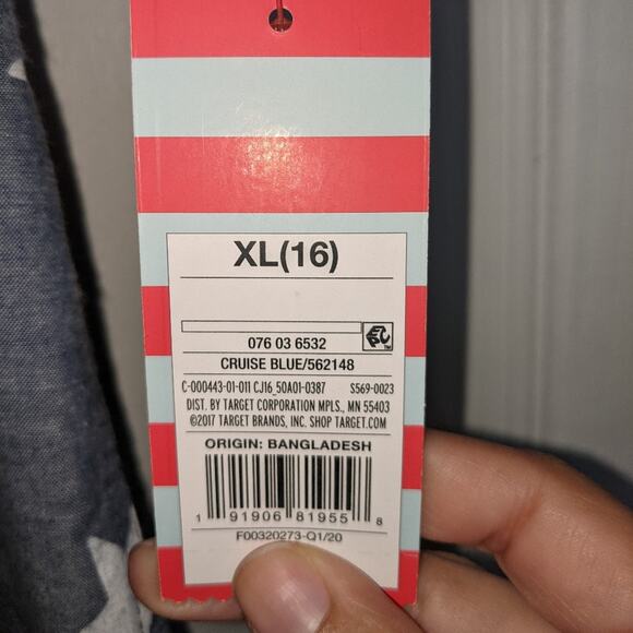 Cat & Jack Boys Cruise Blue White Stars Button Up Dress Shirt XL 16 - Picture 8 of 12